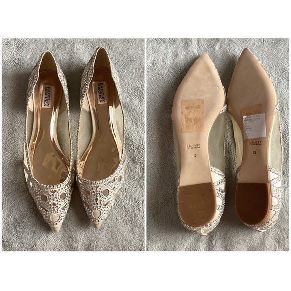 Badgley Mischka Gigi Pointed Flat Evening Shoe Mesh Crystal Bridal Wedding Ivory - Picture 3 of 15